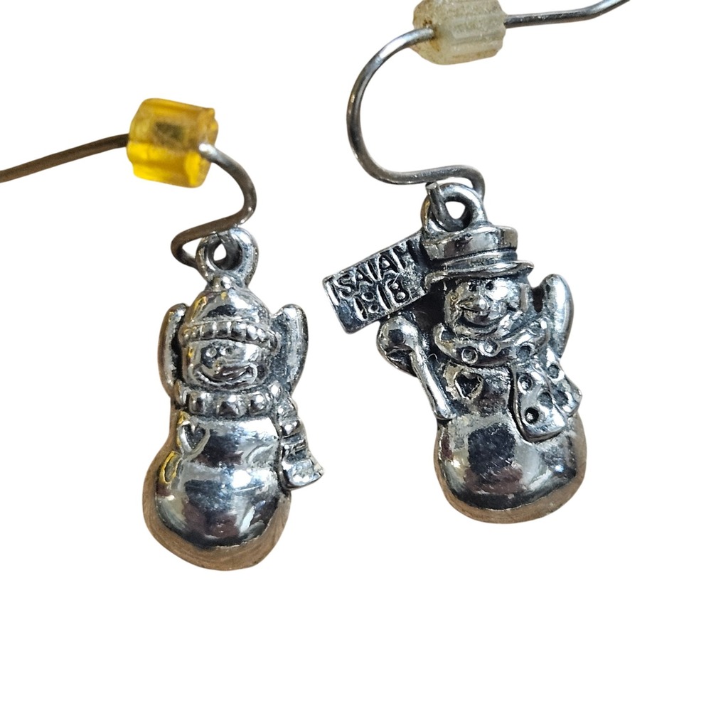 BSD Snowman Isaiah 1:18 Drop Dangle‎ Earrings Polished Silver Tone Holiday